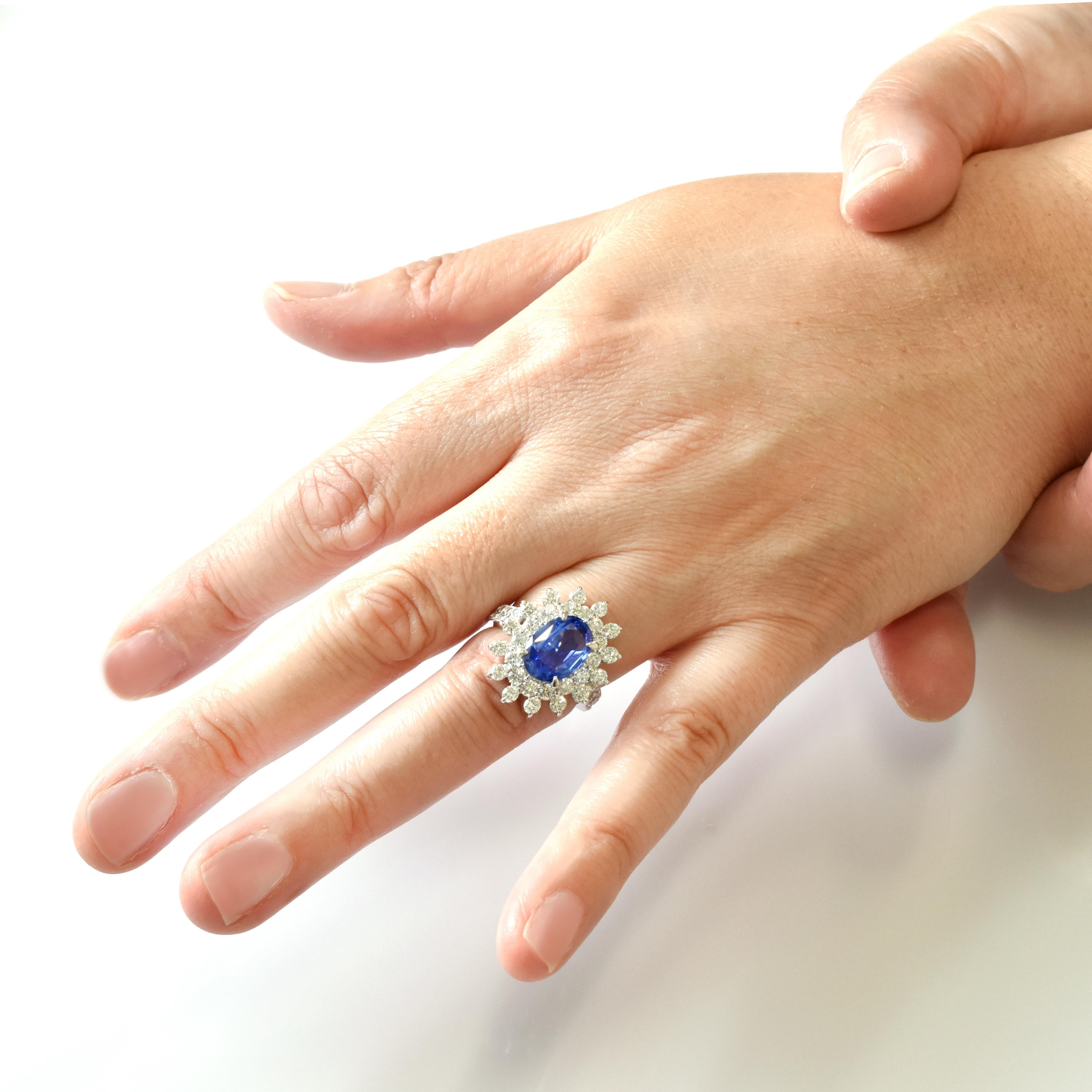 GIA Certified 3.61 Carat Unheated Sapphire and Diamond Ring Made in Platinum For Sale 6