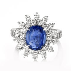 GIA Certified 3.61 Carat Unheated Sapphire and Diamond Ring Made in Platinum