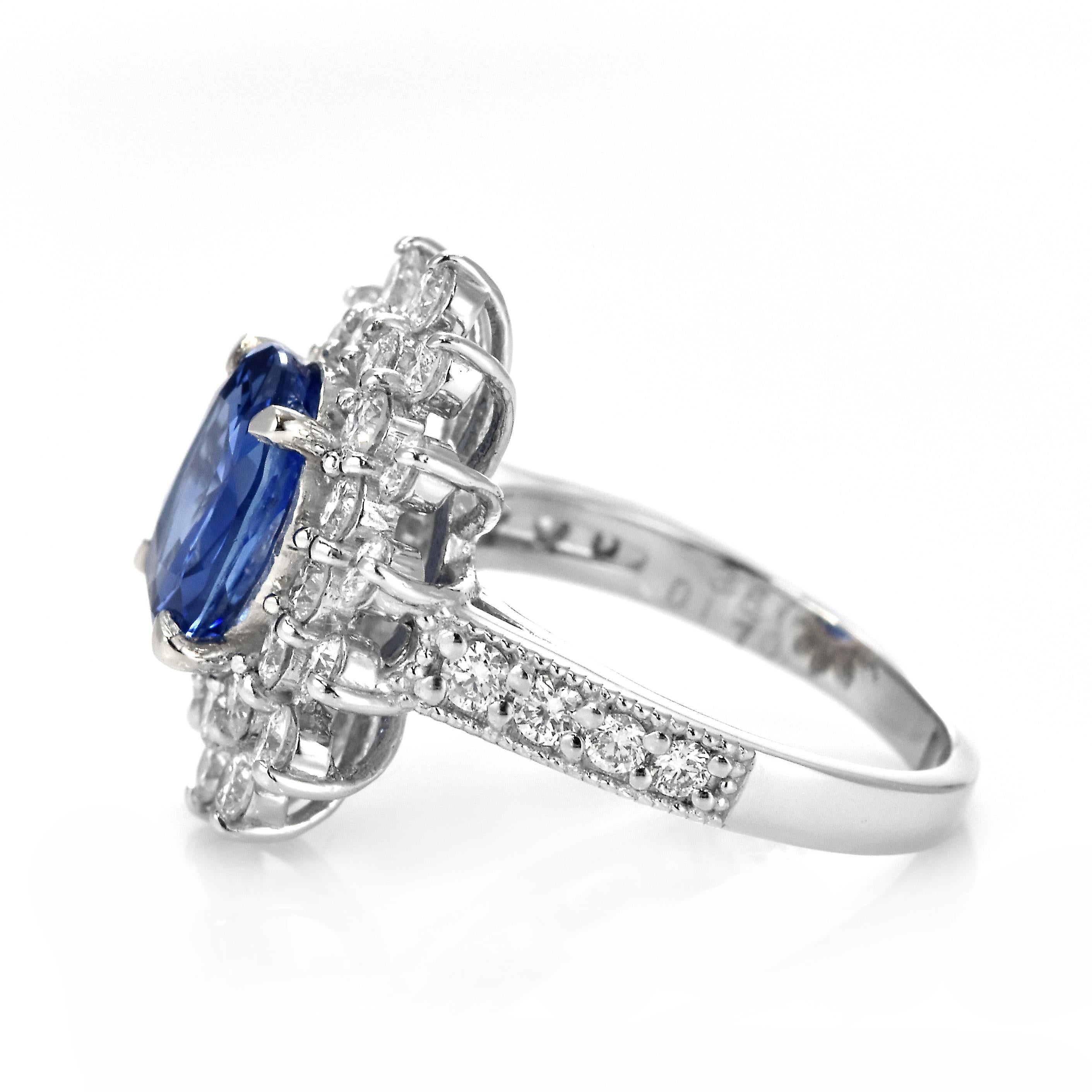 Oval Cut GIA Certified 3.61 Carat Unheated Sapphire and Diamond Ring Made in Platinum For Sale