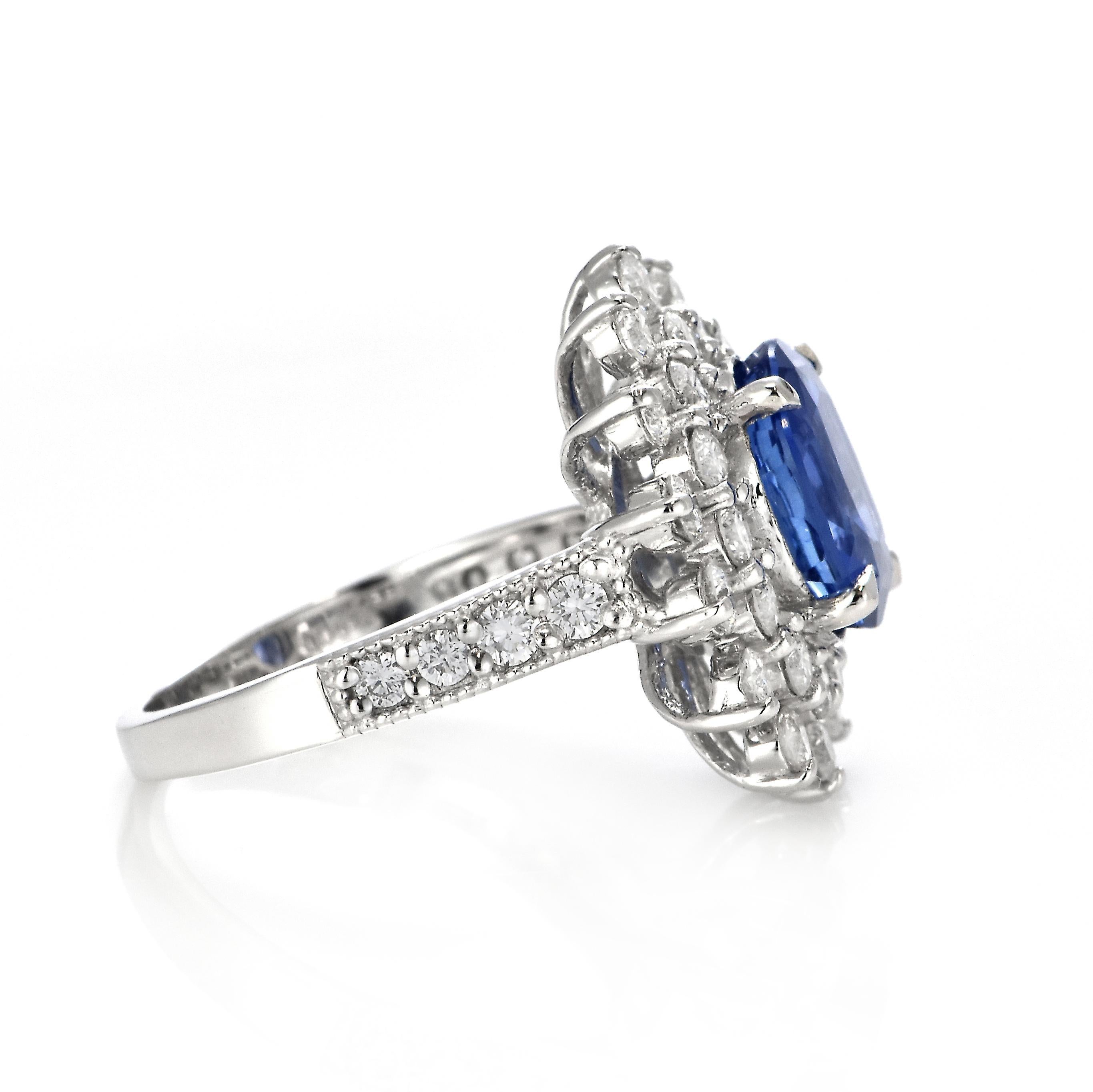 Women's GIA Certified 3.61 Carat Unheated Sapphire and Diamond Ring Made in Platinum For Sale