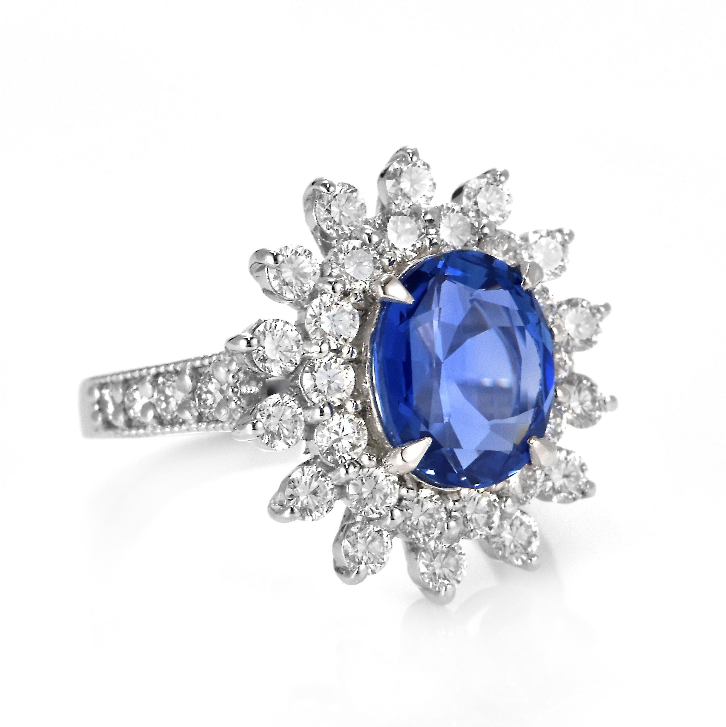 GIA Certified 3.61 Carat Unheated Sapphire and Diamond Ring Made in Platinum For Sale 1