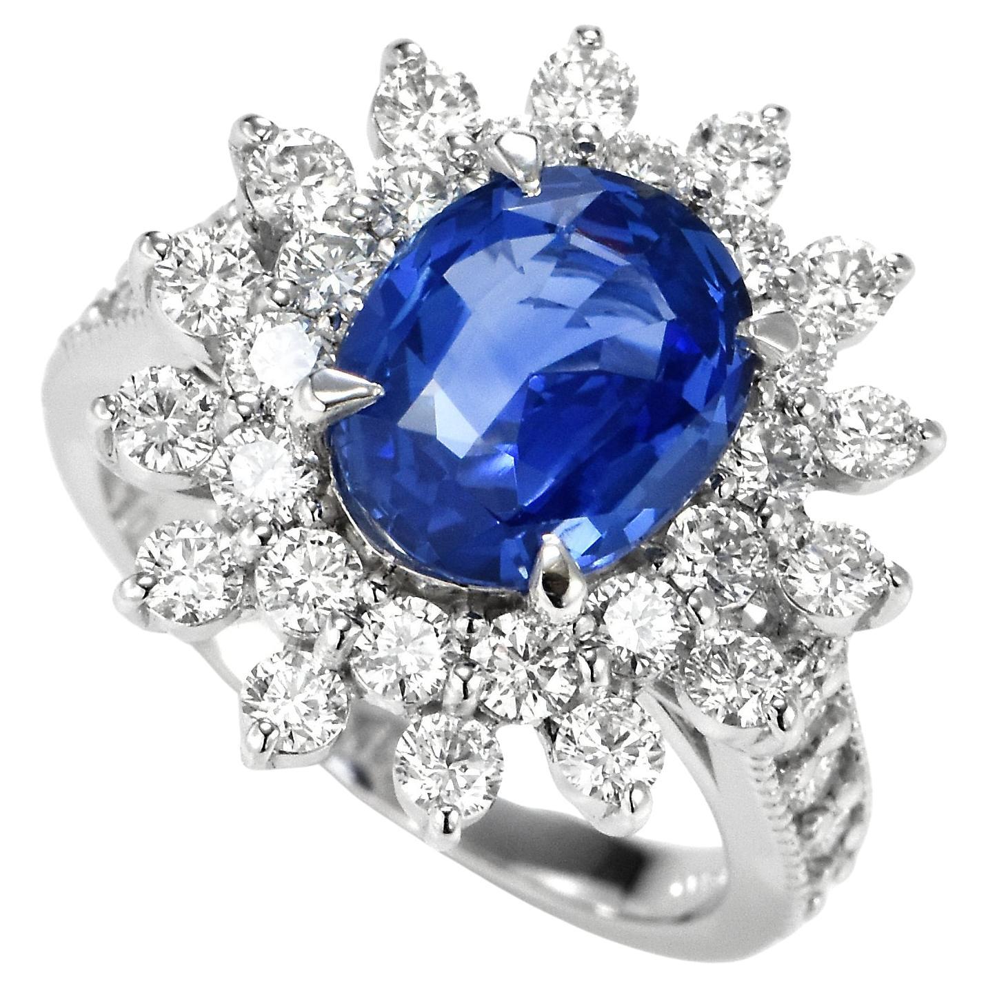GIA Certified 3.61 Carat Unheated Sapphire and Diamond Ring Made in Platinum