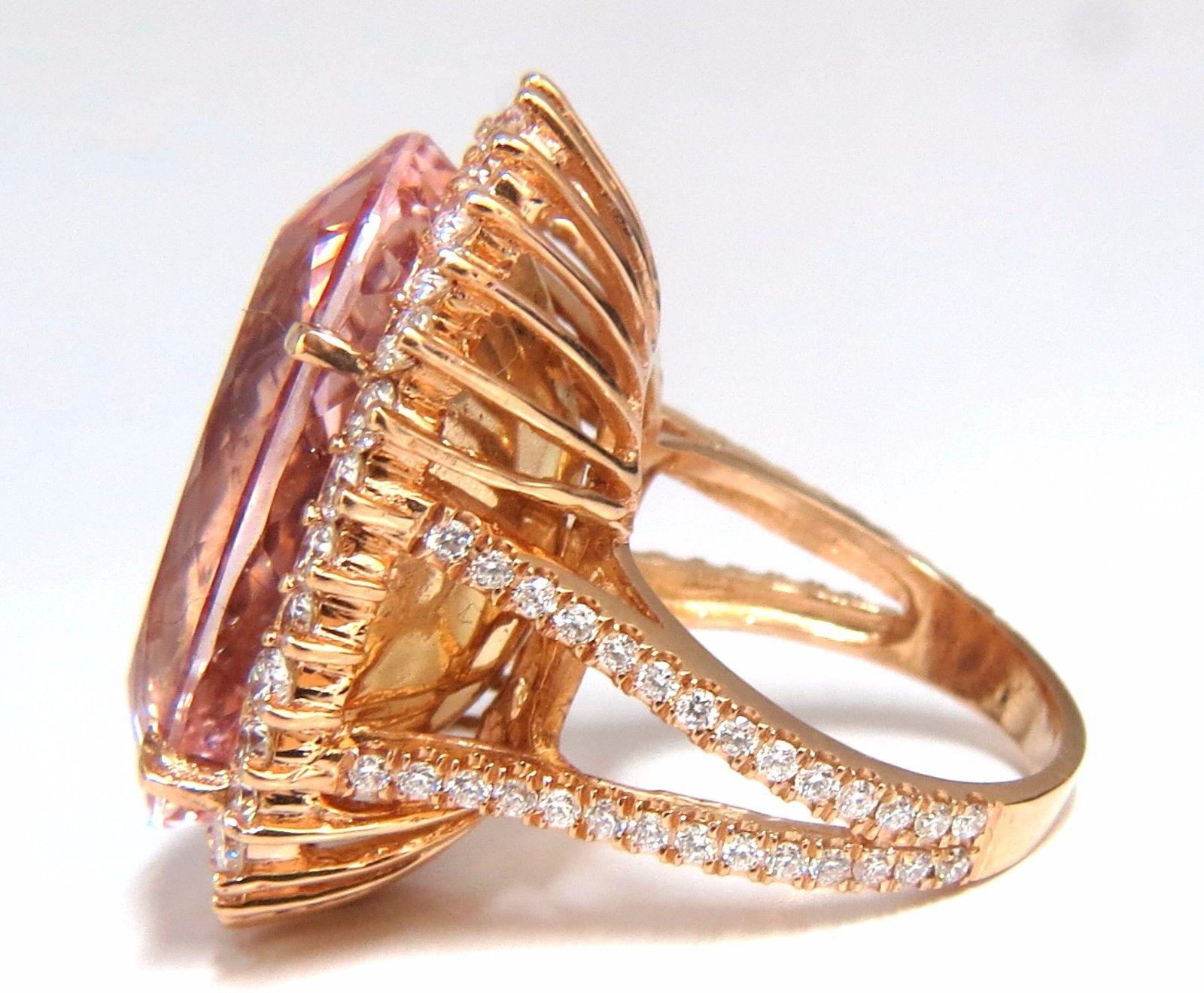 GIA Certified 36.18 Carat Natural Orangey Pink Morganite Diamonds Ring 18 Karat In New Condition For Sale In New York, NY