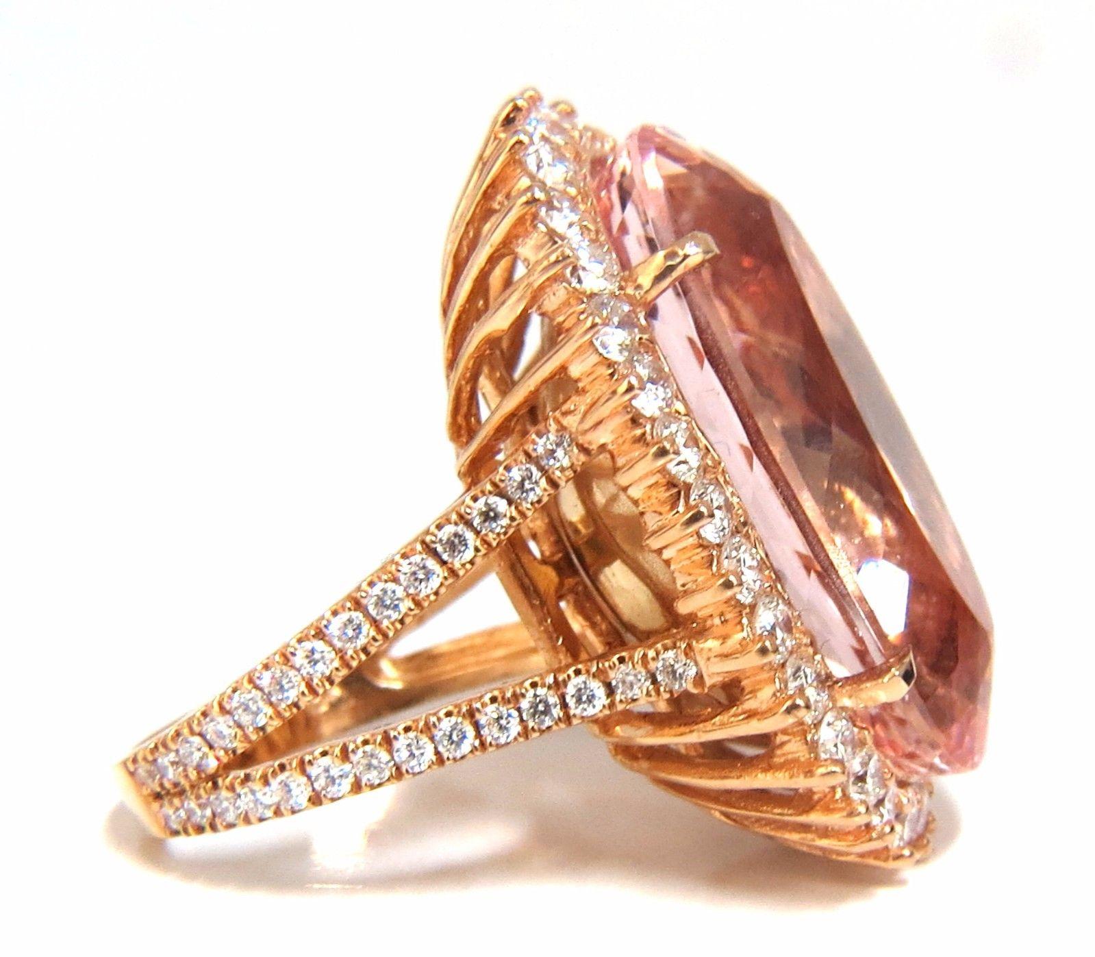 GIA Certified 36.18 Carat Natural Orangey Pink Morganite Diamonds Ring 18 Karat For Sale 2