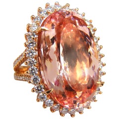 GIA-zertifizierter 36,18 Karat natürlicher orangefarbener und rosa Morganit Diamanten Ring 18 Karat