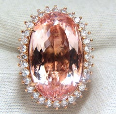 GIA Certified 36.18 Carat Natural Orangy Pink Morganite Diamonds Ring 18 Karat