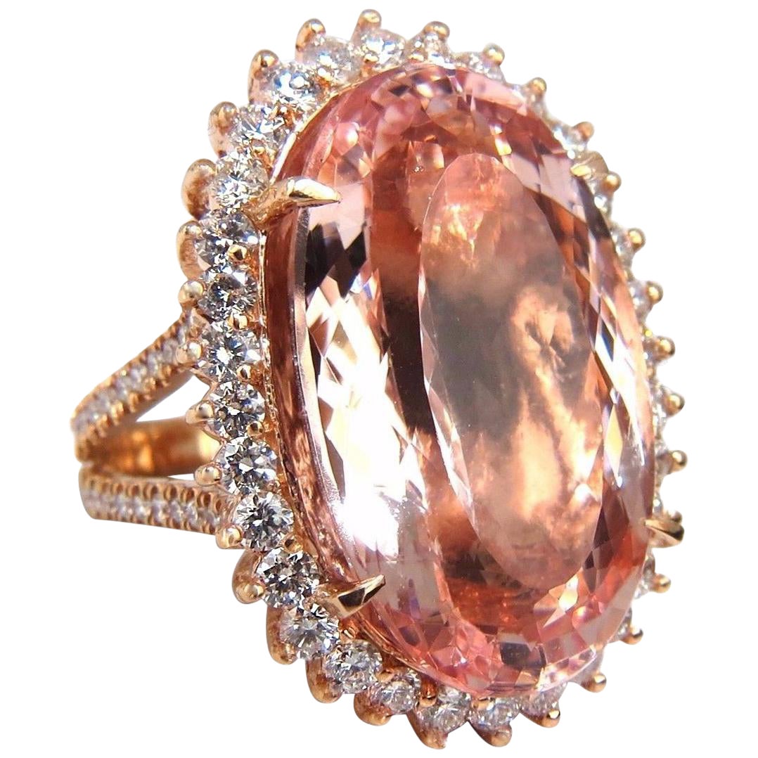 Anello con diamanti di morganite rosa arancio naturale certificato GIA da 36,18 carati 18 carati*