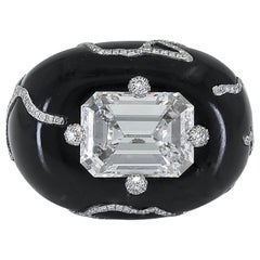 GIA Certified 3.62 Carat Diamond Ring in Gold and Black Enamel