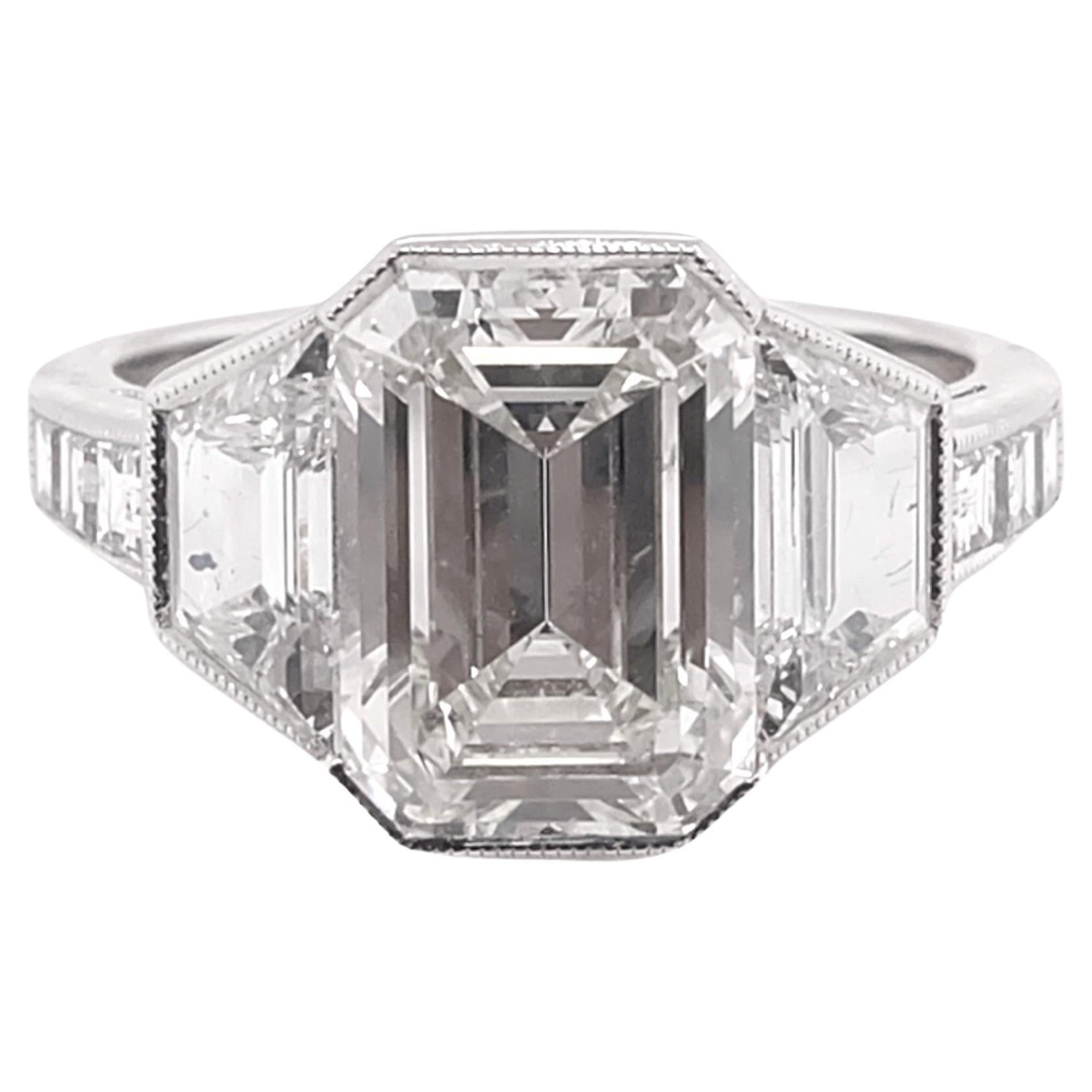 EGL Certified 3.62 Three Stone Emerald Cut Diamond Engagement Ring by Sophia D.