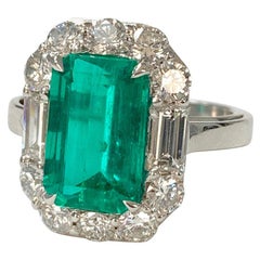 GIA Certified 3.63 Carat Colombian Emerald and Diamond Ring in 18k White Gold