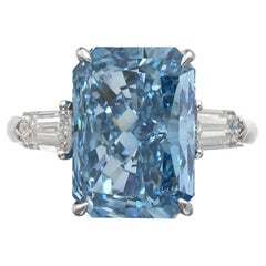 GIA-zertifizierter 3,63 Karat Fancy Grüner Blauer Diamantring mit Strahlenschliff