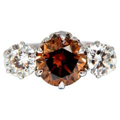 GIA Certified 3.64 Carat Fancy Brown Orange Diamond Ring 18 Karat Three-Stone*