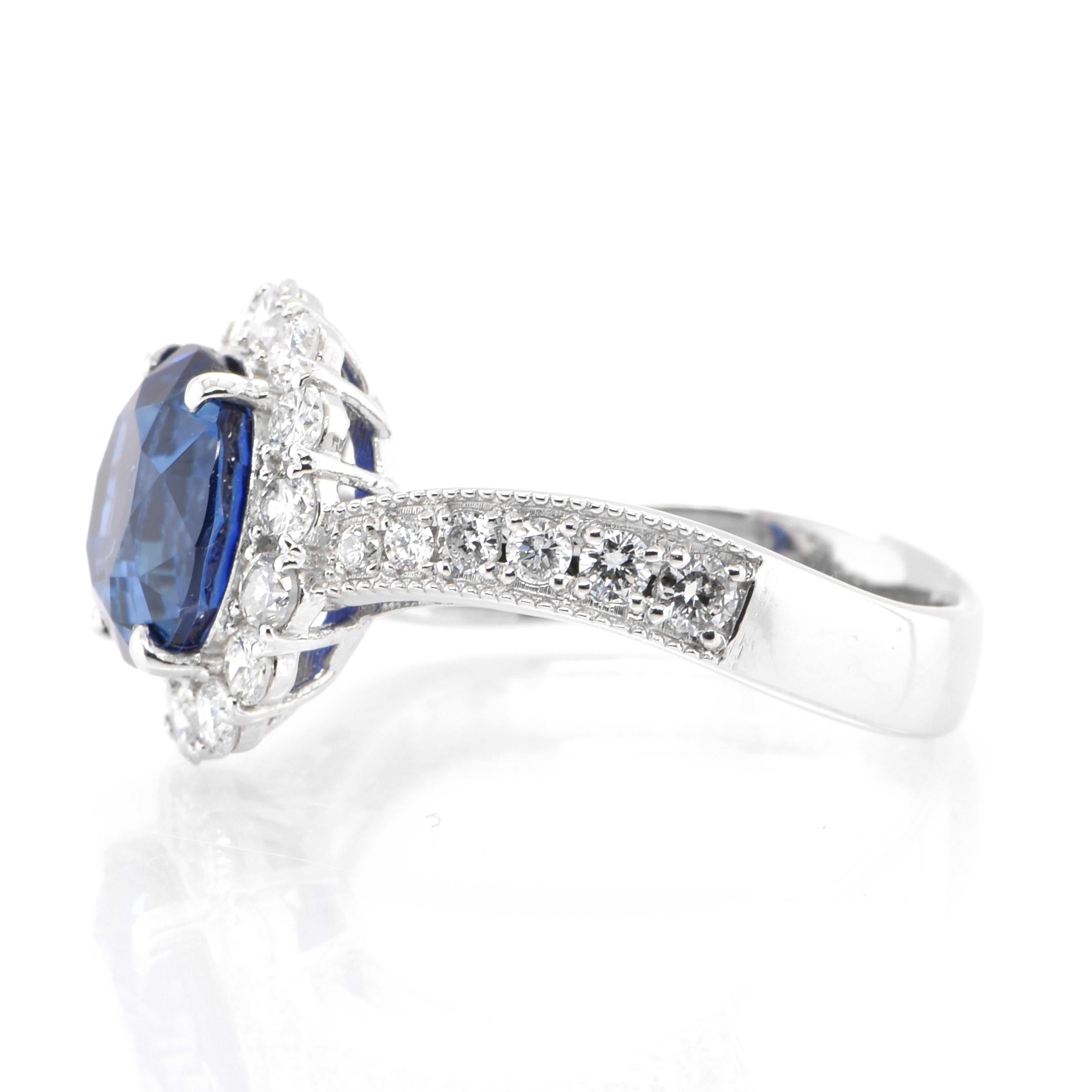Modern Gia Certified 3.64 Carat Natural Royal Blue Ceylon Sapphire Ring Set in Platinum