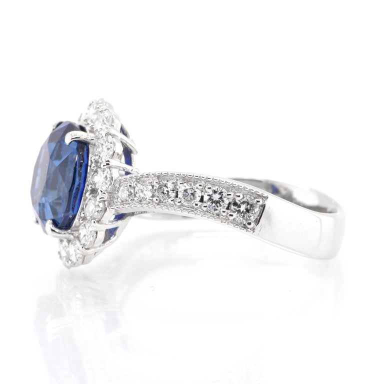 Oval Cut Gia Certified 3.64 Carat Natural Royal Blue Ceylon Sapphire Ring Set in Platinum For Sale
