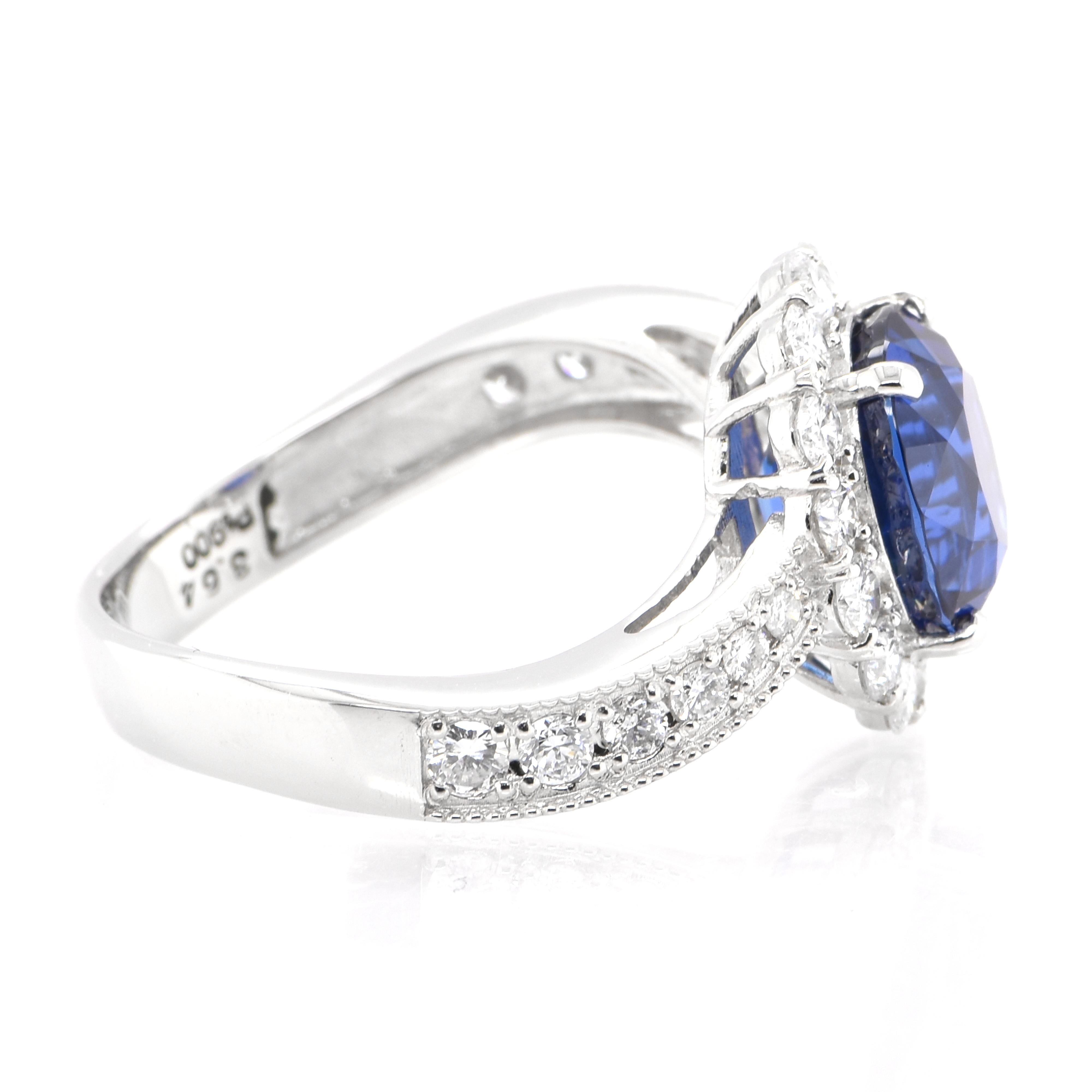Oval Cut Gia Certified 3.64 Carat Natural Royal Blue Ceylon Sapphire Ring Set in Platinum