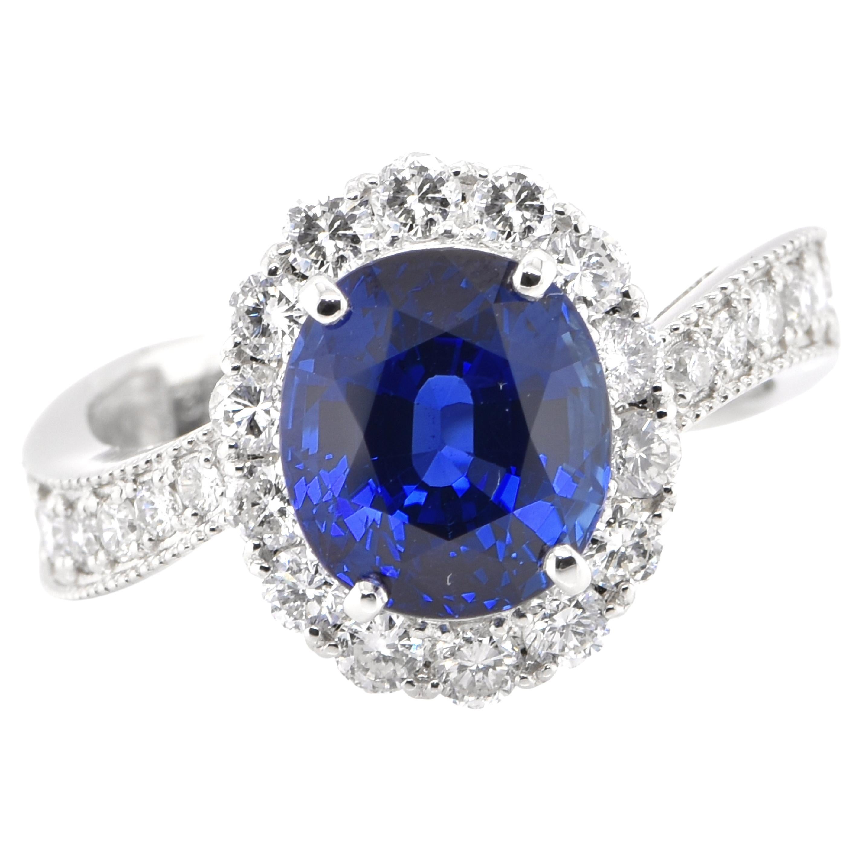 Gia Certified 3.64 Carat Natural Royal Blue Ceylon Sapphire Ring Set in Platinum