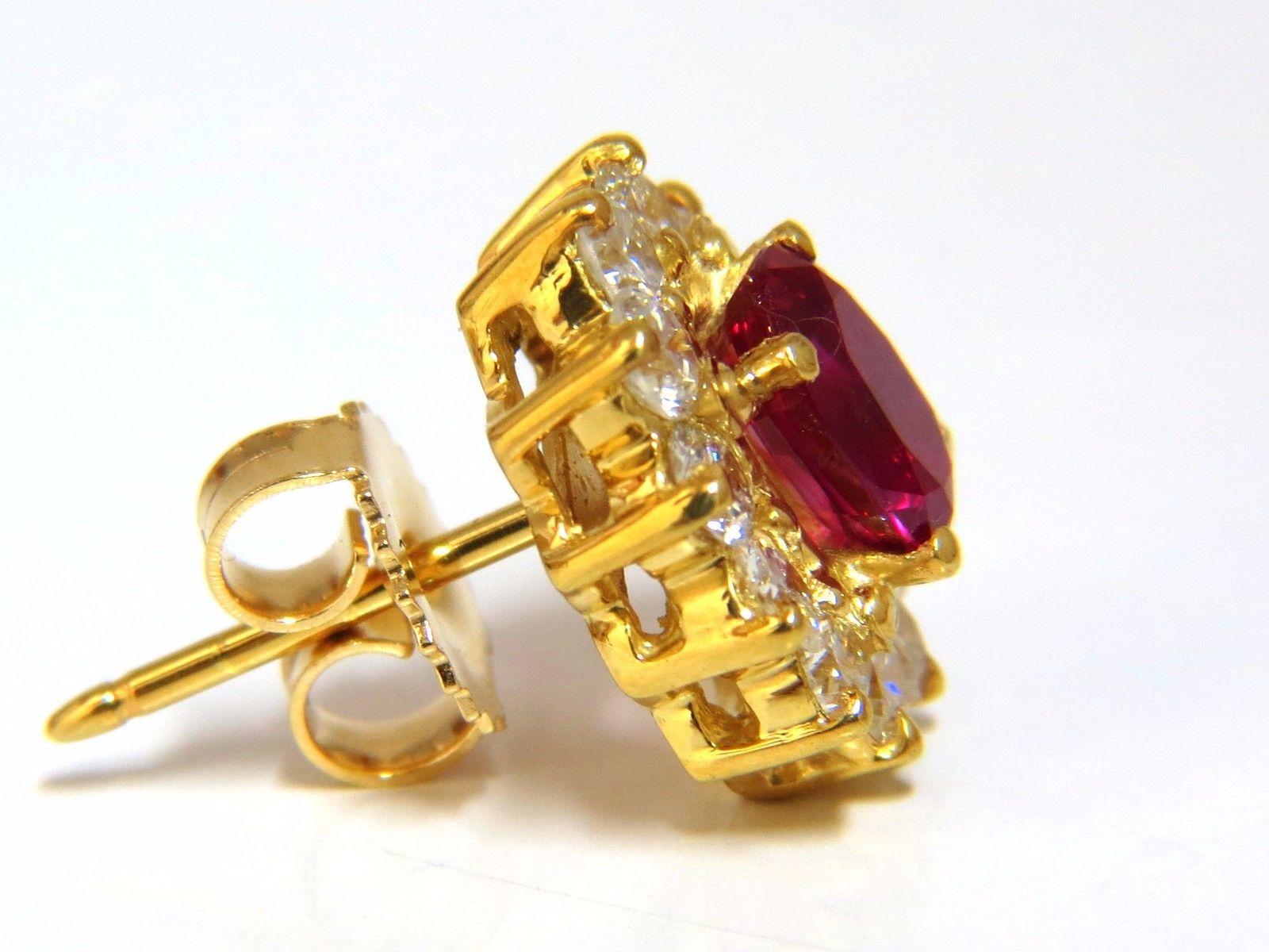 Oval Cut GIA Certified 3.64 Carat Natural Ruby Diamond Earrings 18 Karat