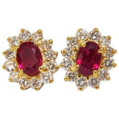 GIA Certified 3.64 Carat Natural Ruby Diamond Earrings 18 Karat