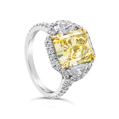 GIA Certified 3.64 Carats Radiant Cut Yellow Diamond Halo Engagement Ring