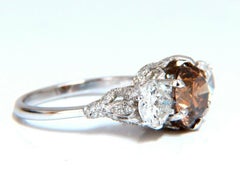 GIA Certified 3.64 Carat Fancy Brown Orange Diamond Ring 18 Karat Three-Stone