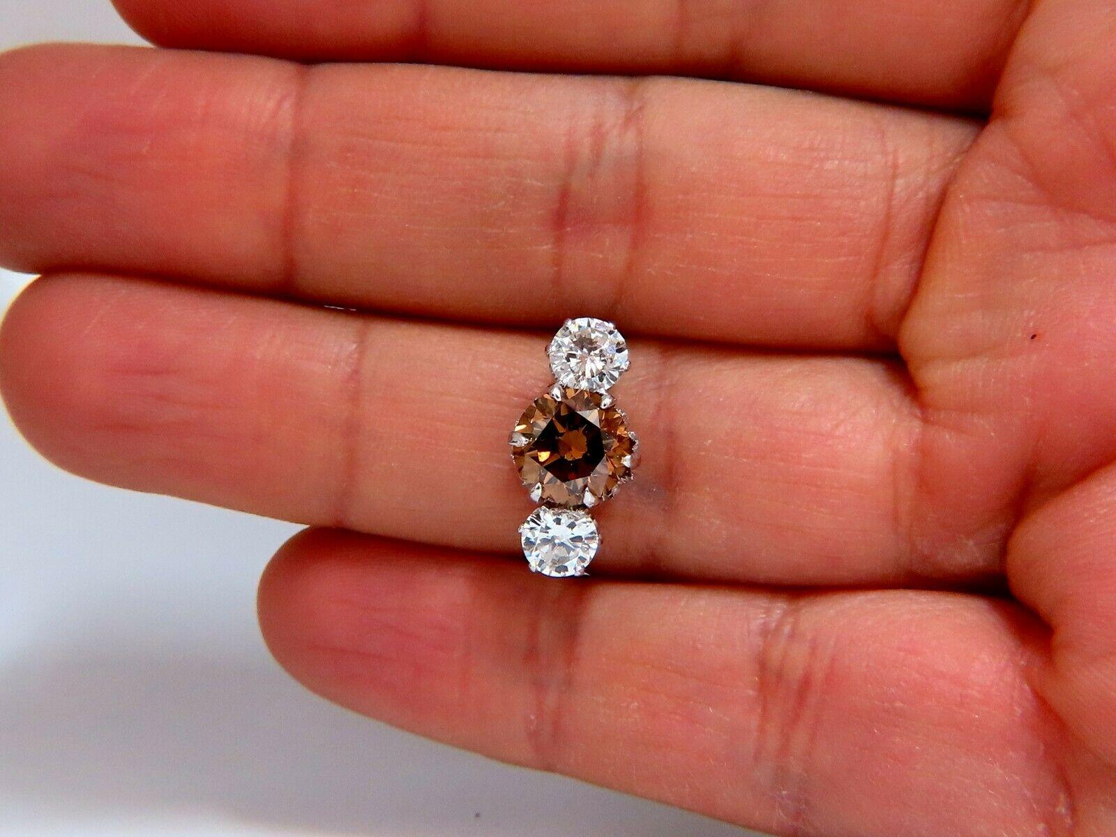GIA Certified 3.64 Carat Fancy Brown Orange Diamond Ring 18 Karat Three-Stone In New Condition For Sale In New York, NY