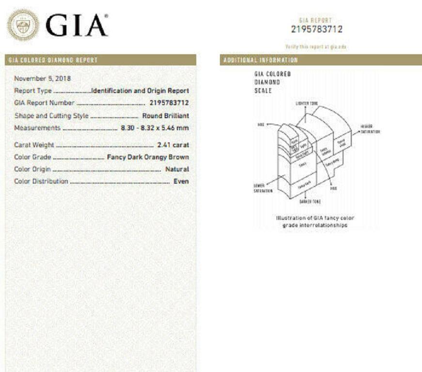 GIA Certified 3.64 Carat Fancy Brown Orange Diamond Ring 18 Karat Three-Stone For Sale 1