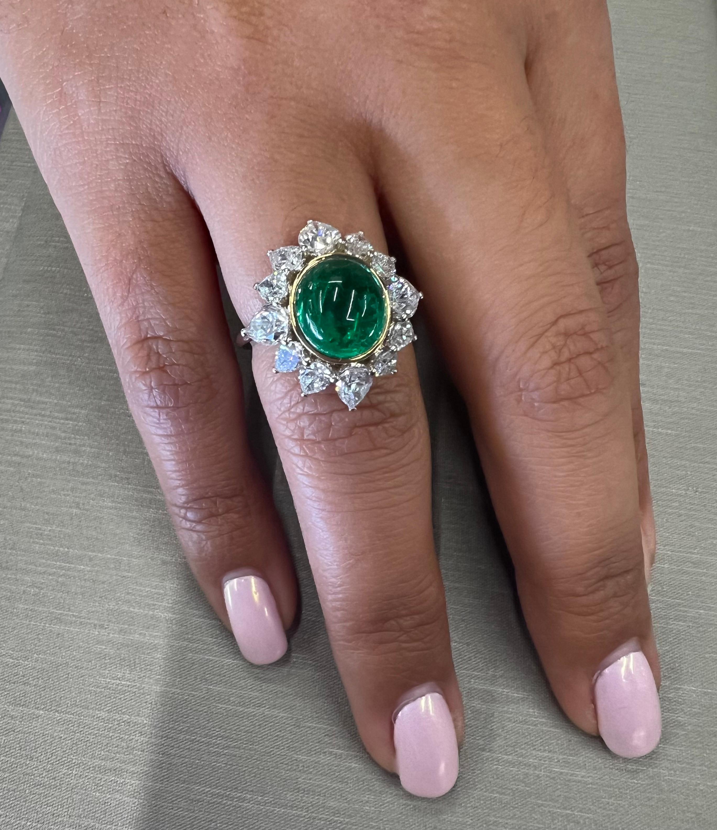 Modern GIA Certified 3.65 Carat Colombian Emerald & Diamond Cocktail Ring Platinum  For Sale