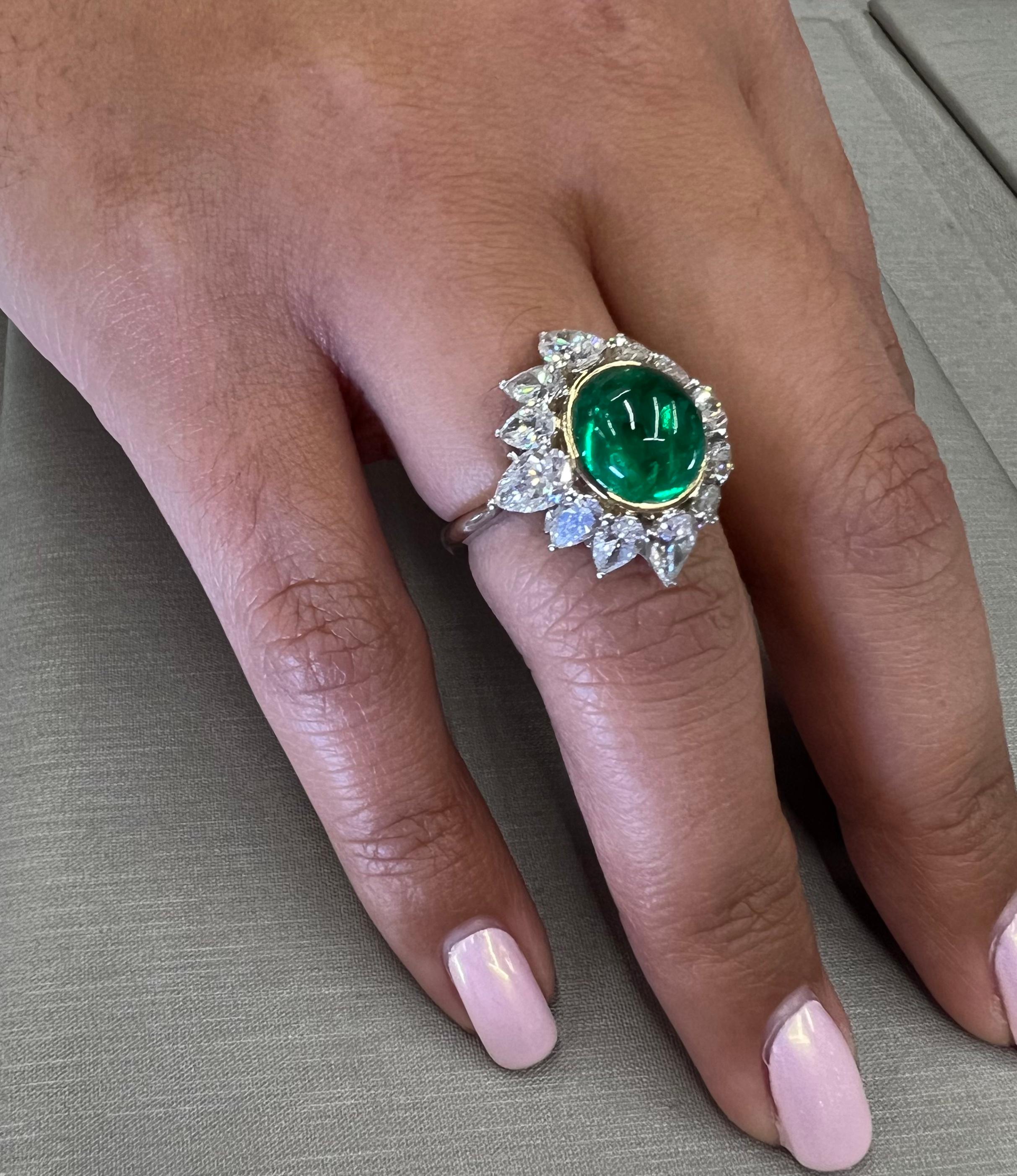 GIA Certified 3.65 Carat Colombian Emerald & Diamond Cocktail Ring Platinum  In New Condition For Sale In MIAMI, FL