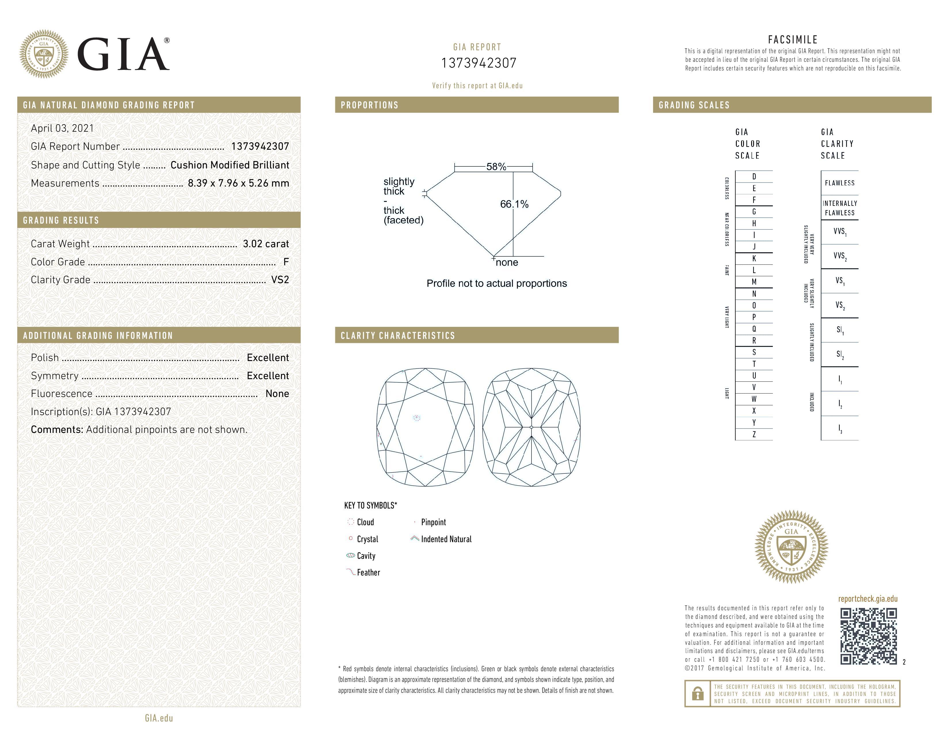 GIA Certified 3.65 Carat Cushion Cut Diamond Platinum Ring  In New Condition In Rome, IT