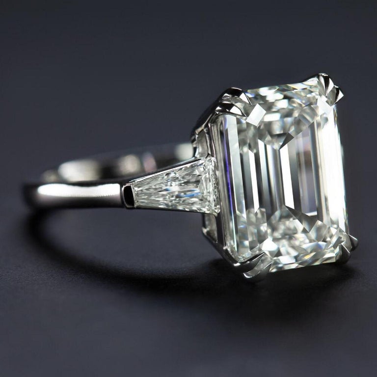 GIA Certified 3 Carat Emerald Cut Diamond Platinum Ring For Sale at ...