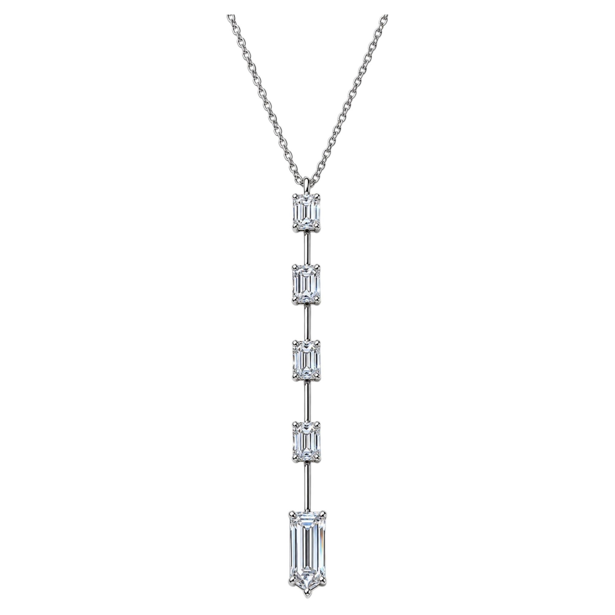 GIA Certified 3.65 Carat Total Weigh Emerald Cut Diamond Platinum Drop Pendant