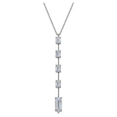 GIA Certified 3.65 Carat Total Weigh Emerald Cut Diamond Platinum Drop Pendant