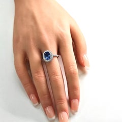 GIA Certified 3.65 Carat Sapphire Round Diamond White Gold Ring