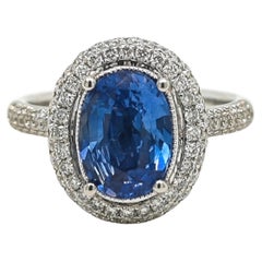 GIA Certified 3.65 Carat Sapphire Round Diamond White Gold Ring