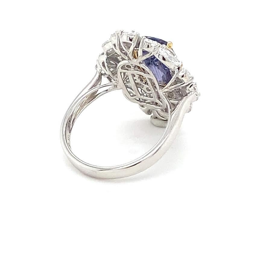 GIA Certified 3.66 Carat Cushion Cut Purple Sapphire Diamond Cocktail Ring For Sale 4