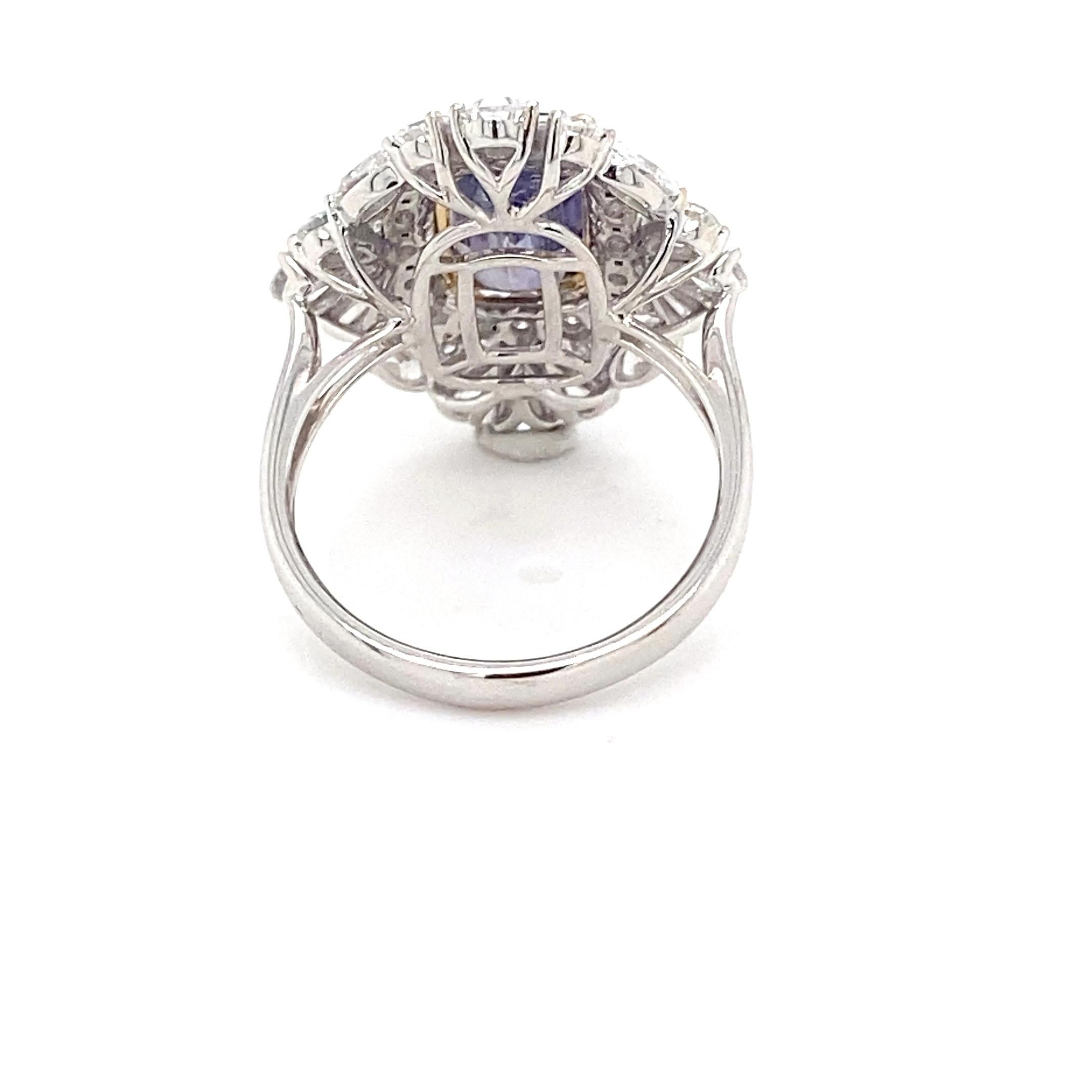 GIA Certified 3.66 Carat Cushion Cut Purple Sapphire Diamond Cocktail Ring For Sale 5