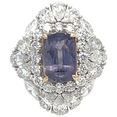 GIA Certified 3.66 Carat Cushion Cut Purple Sapphire Diamond Cocktail Ring