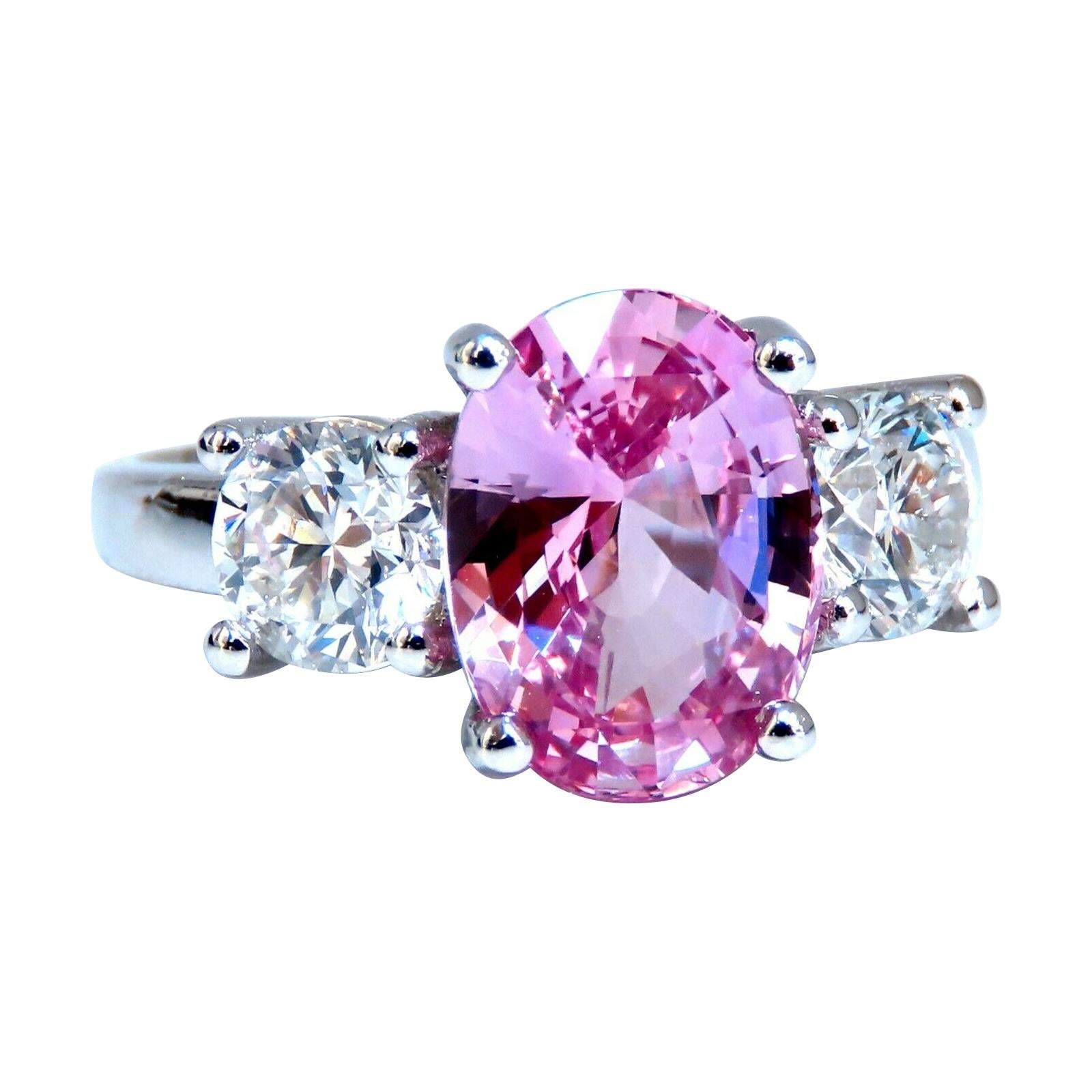 GIA Certified 3.66 Carat Natural Pink Sapphire Diamonds Ring 14 Karat Classic 3 For Sale