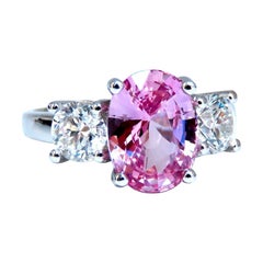 GIA Certified 3.66 Carat Natural Pink Sapphire Diamonds Ring 14 Karat Classic 3