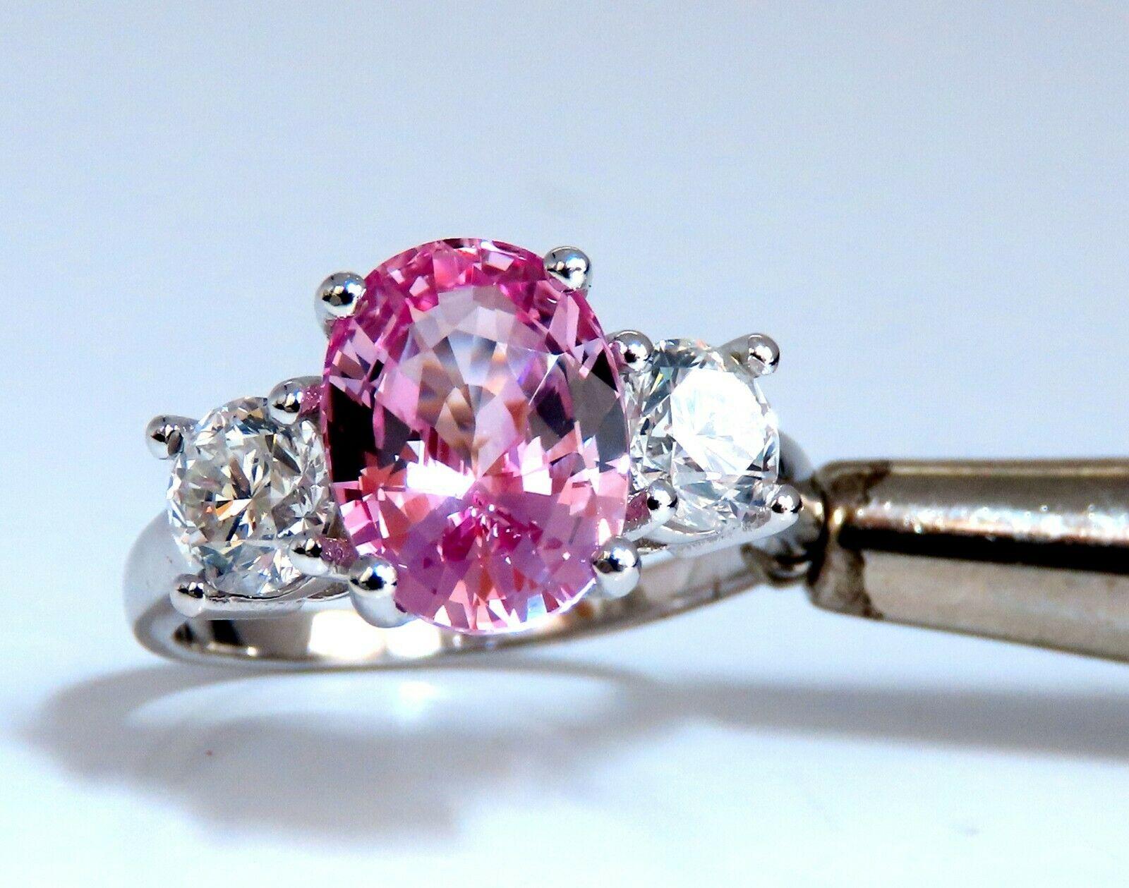 Oval Cut GIA Certified 3.66 Carat Natural Pink Sapphire Diamonds Ring 14 Karat Classic 3 For Sale