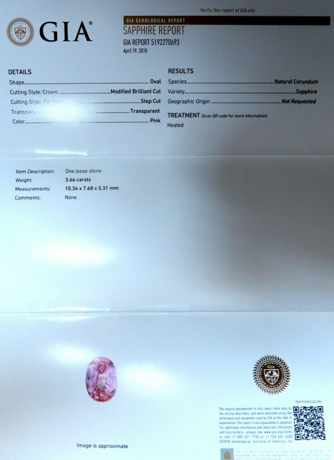 GIA Certified 3.66 Carat Natural Pink Sapphire Diamonds Ring 14 Karat Classic 3 For Sale 1