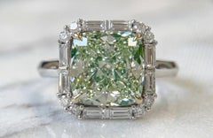 GIA Certified 3.67 Carat Fancy Light Grayish Greenish Yellow Cushion Diamond Hal