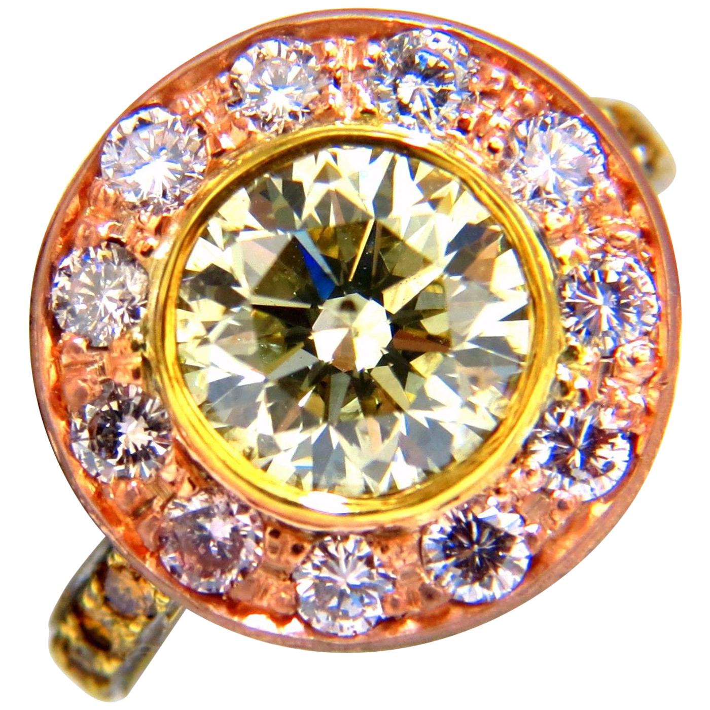 GIA Certified 3.67 Carat Fancy Round Diamond Ring Circular Flush Deck For Sale