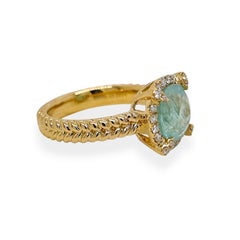 GIA Certified 3.67 Carat Paraiba Tourmaline Round Diamond Yellow Gold Ring
