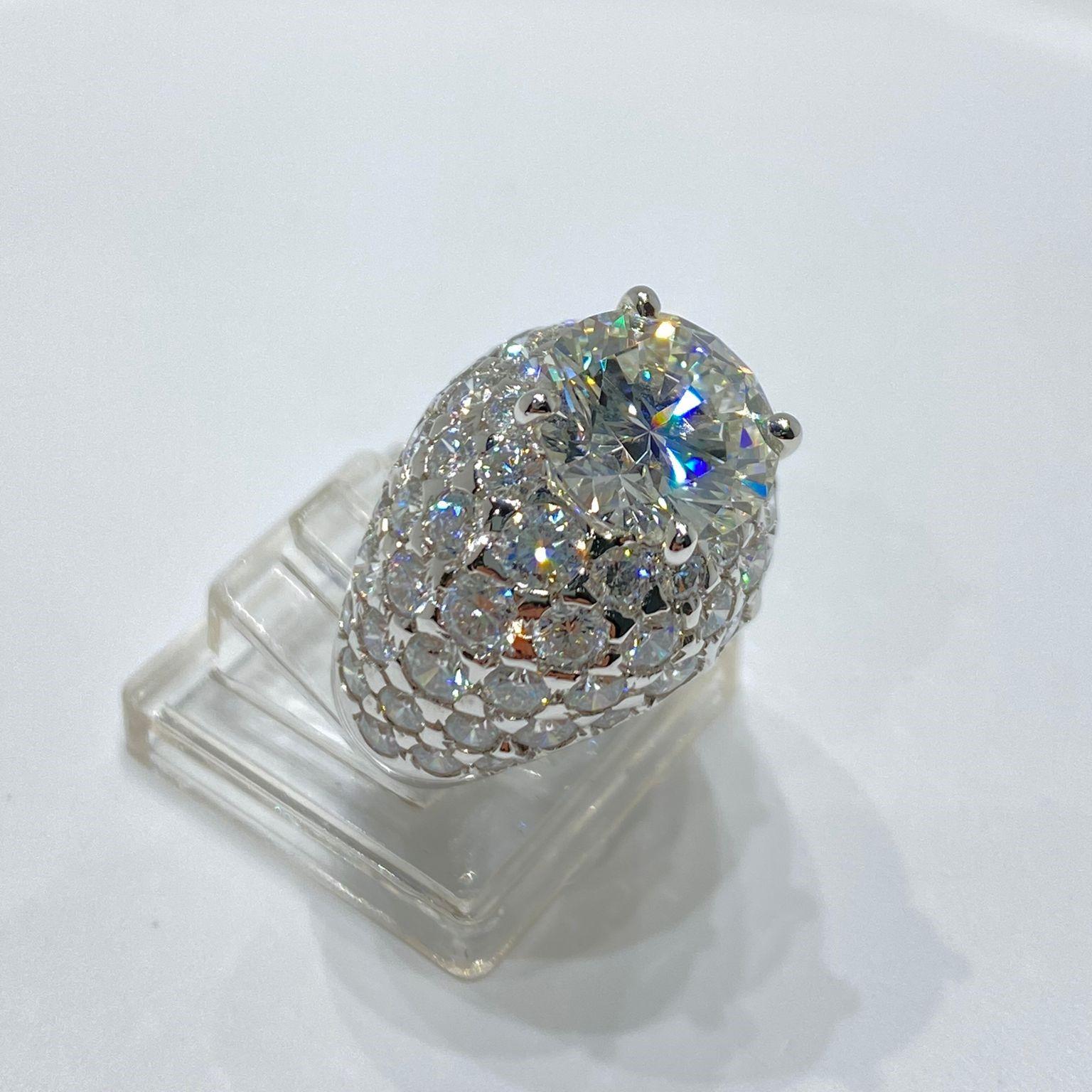 GIA zertifiziert 3,67 Karat runde Diamant Dome Pinky Ring (Rundschliff)