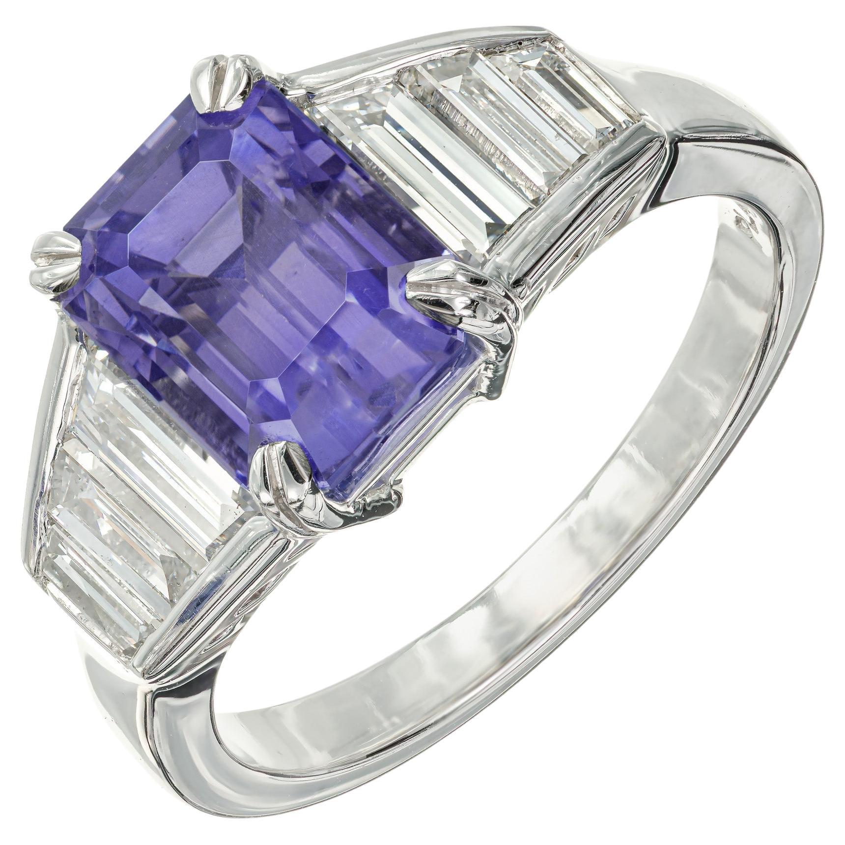 GIA Certified 3.67 Carat Violet Blue Sapphire Diamond Platinum Engagement Ring For Sale