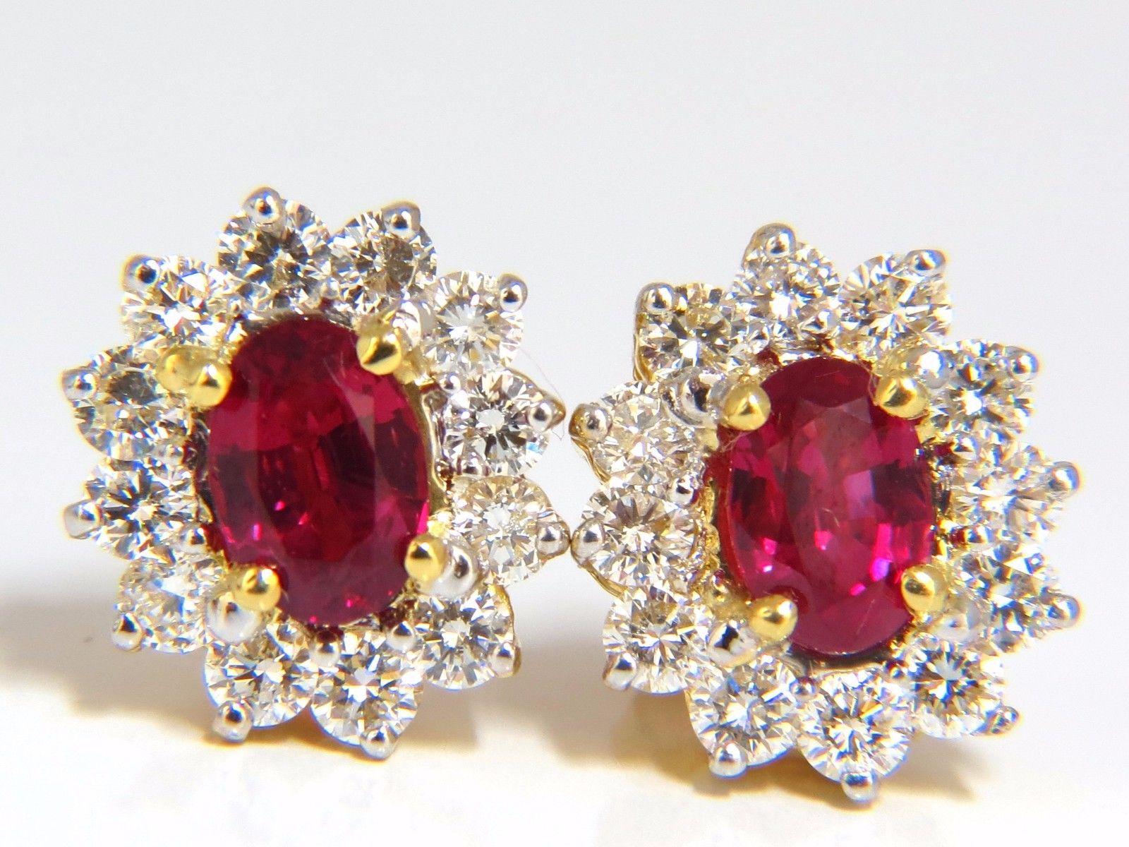 Oval Cut GIA Certified 3.68 Carat Natural Ruby Diamond Earrings 18 Karat For Sale
