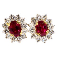 GIA Certified 3.68 Carat Natural Ruby Diamond Earrings 18 Karat*
