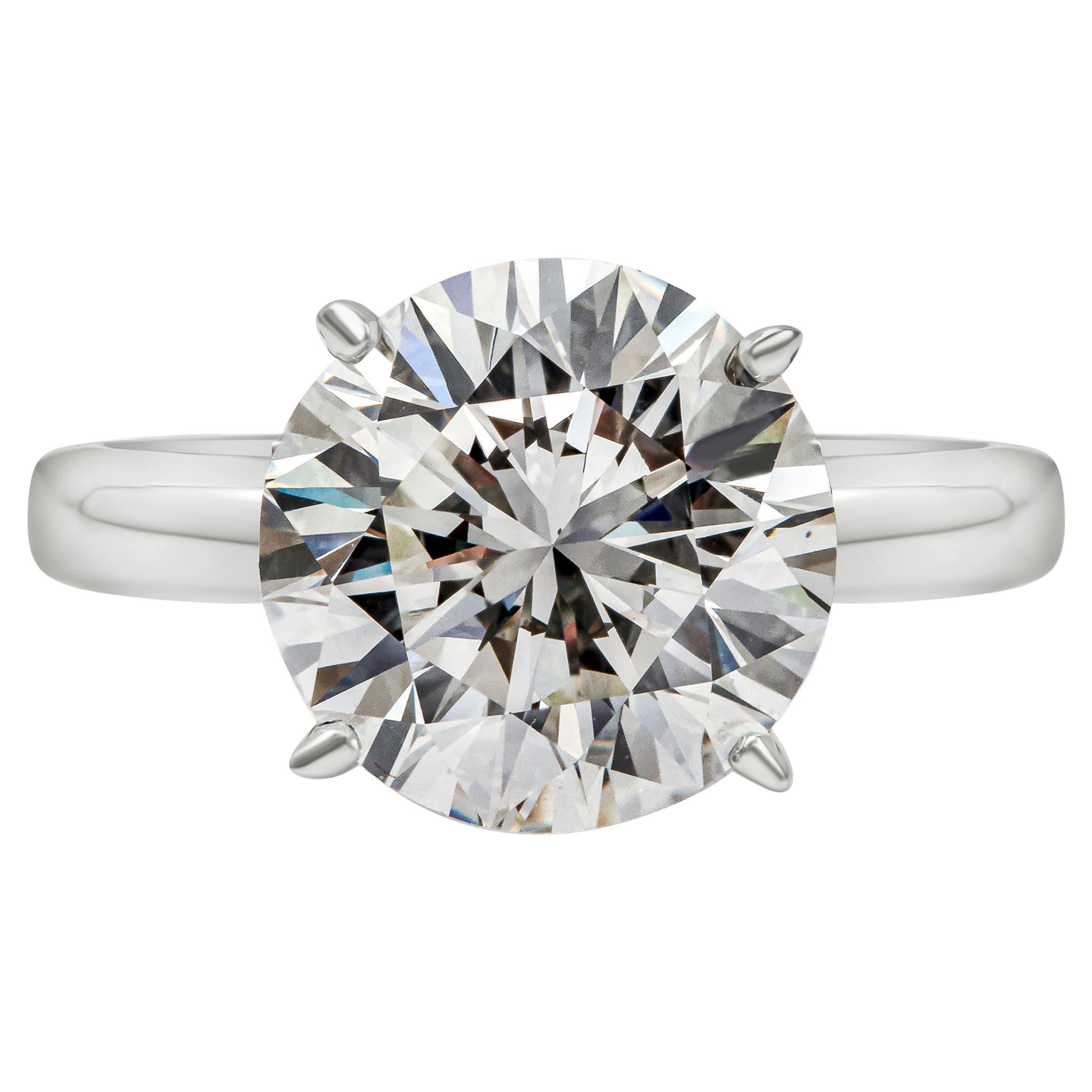 Anillo de compromiso solitario con diamante de talla redonda brillante de 3.68 quilates certificado por el GIA