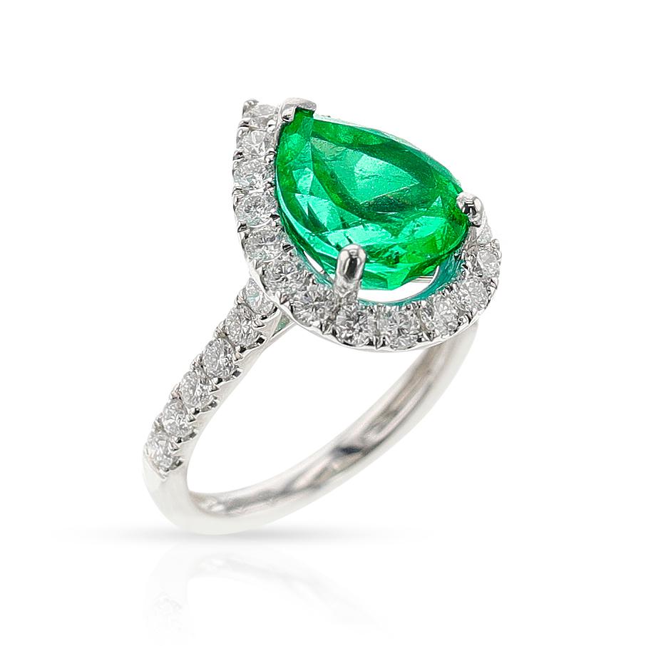 Pear Cut GIA Certified 3.68 ct. Colombian Emerald and Diamond Ring, 18k